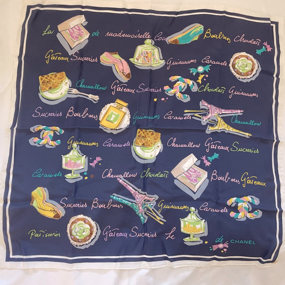 Chanel vintage square scarf in navy